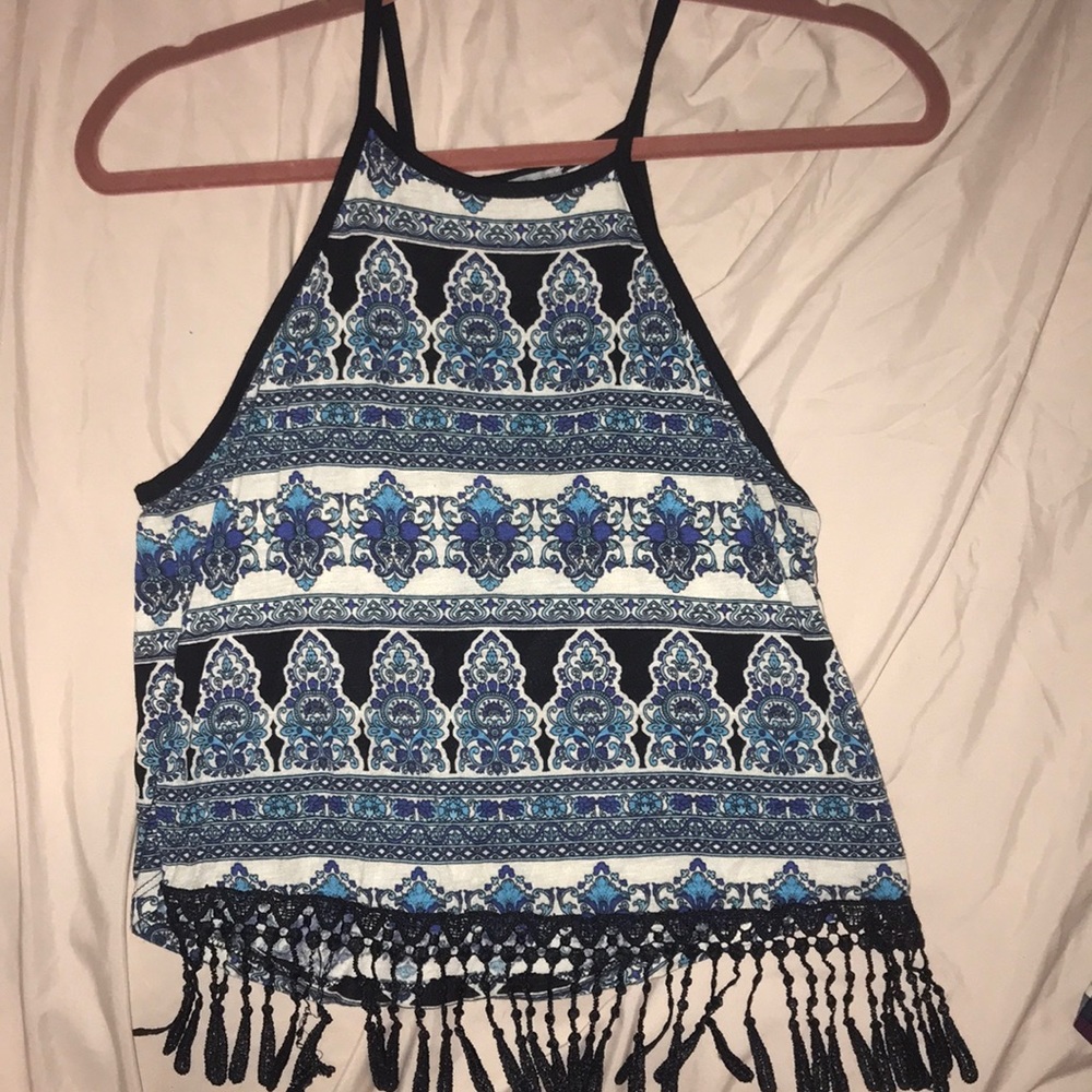 halter neck hippie crop top w/ tassels